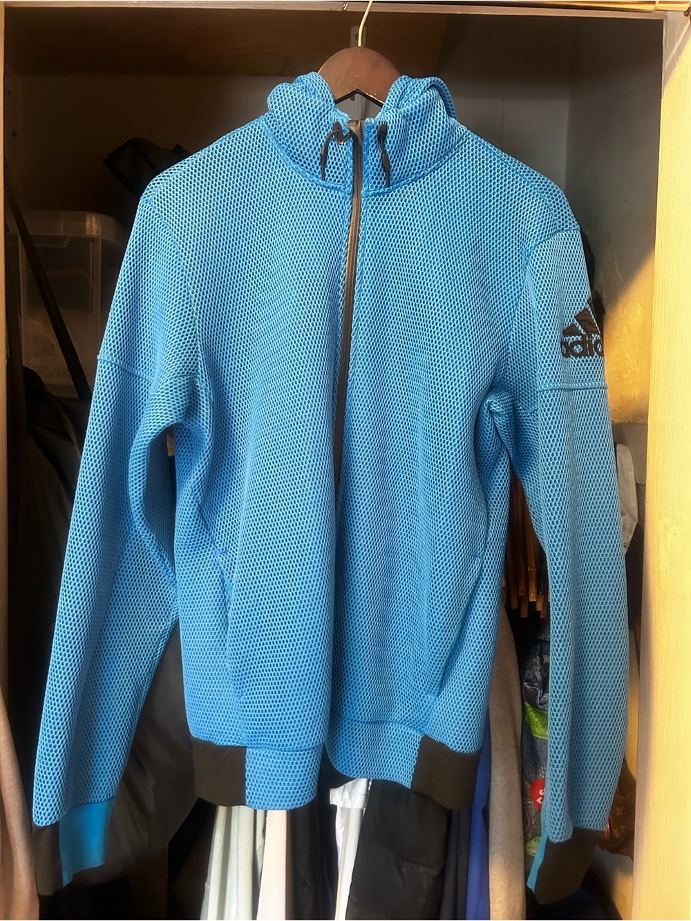 adidas Blue Mesh Hoodie with Black Logo